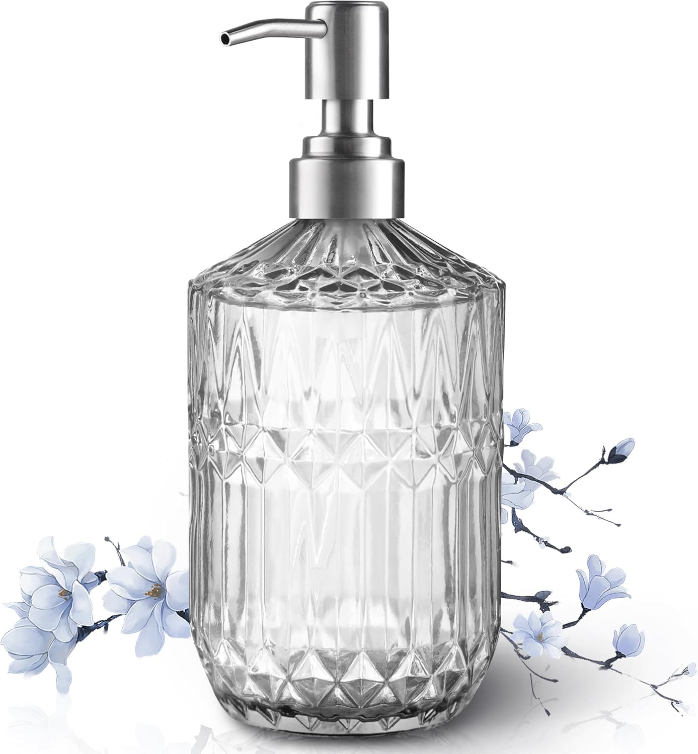 13 Oz Refillable Soap Dispenser, Glass Soap Dispenser for Dispense Hand Soap, Dish Soap, Lotion 2pack (Clear) Kemu |Fashion Home Kitchen Beauty