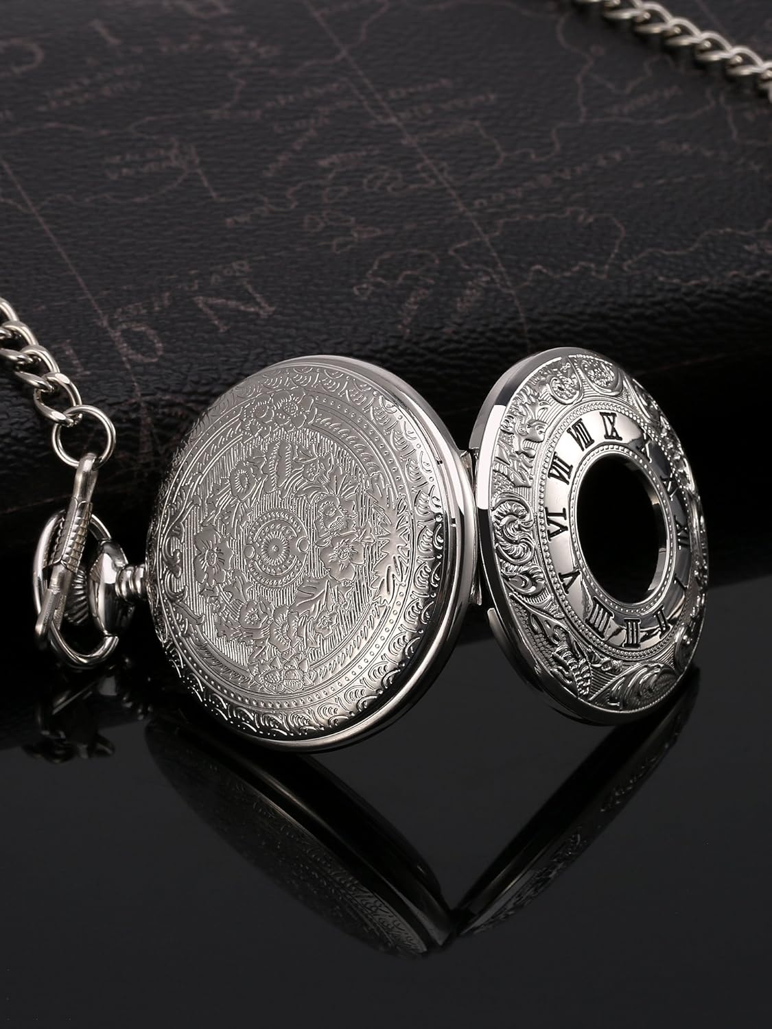 Vintage Pocket Watch Steel Men Watch with Chain (Silver) Kemu |Fashion Home Kitchen Beauty