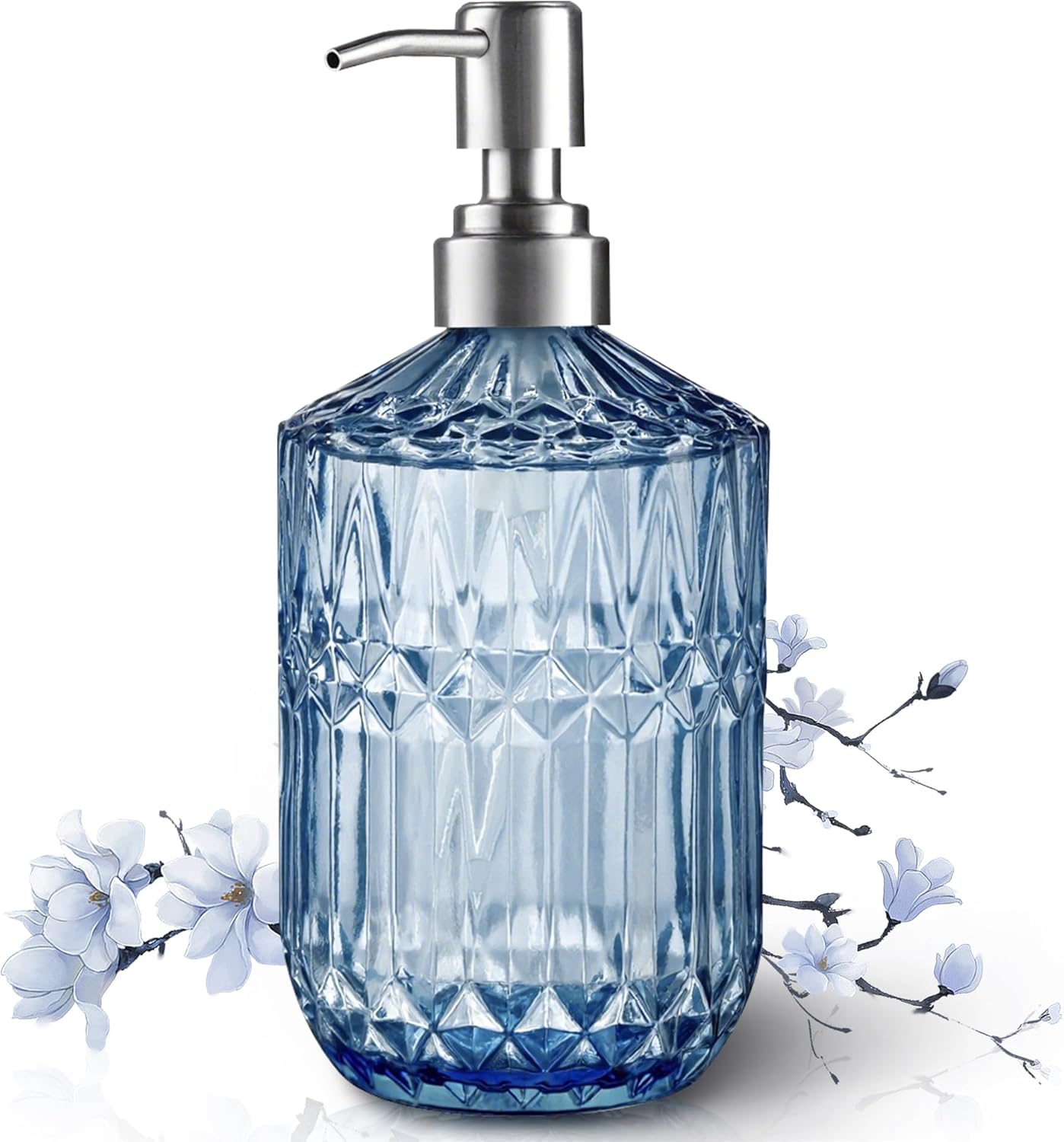 13 Oz Refillable Soap Dispenser, Glass Soap Dispenser for Dispense Hand Soap, Dish Soap, Lotion 2pack (Blue) Kemu |Fashion Home Kitchen Beauty