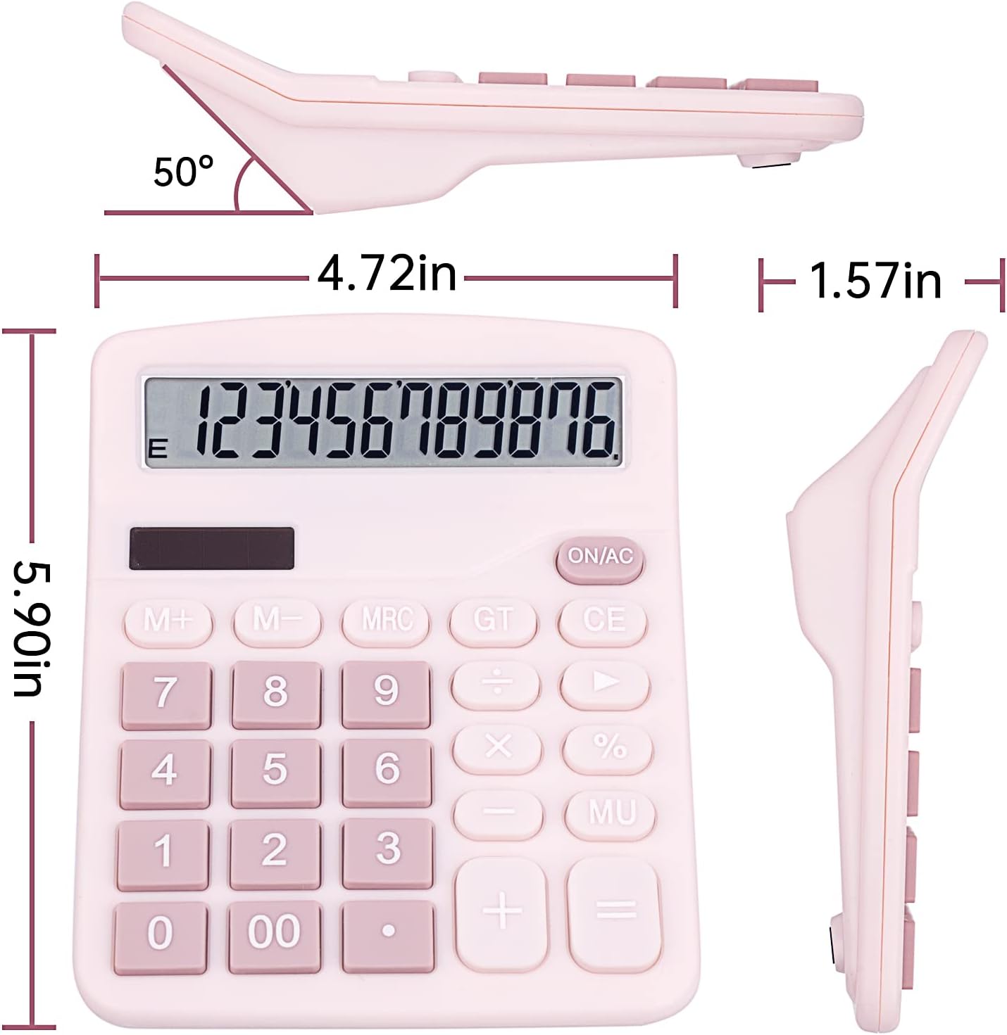 Cute Pink Desktop Calculator with Big Buttons, Dual Power Source, Solar and Battery, Large Display Screen - Perfect for Office, Teachers, and Students (Pink) Kemu |Fashion Home Kitchen Beauty