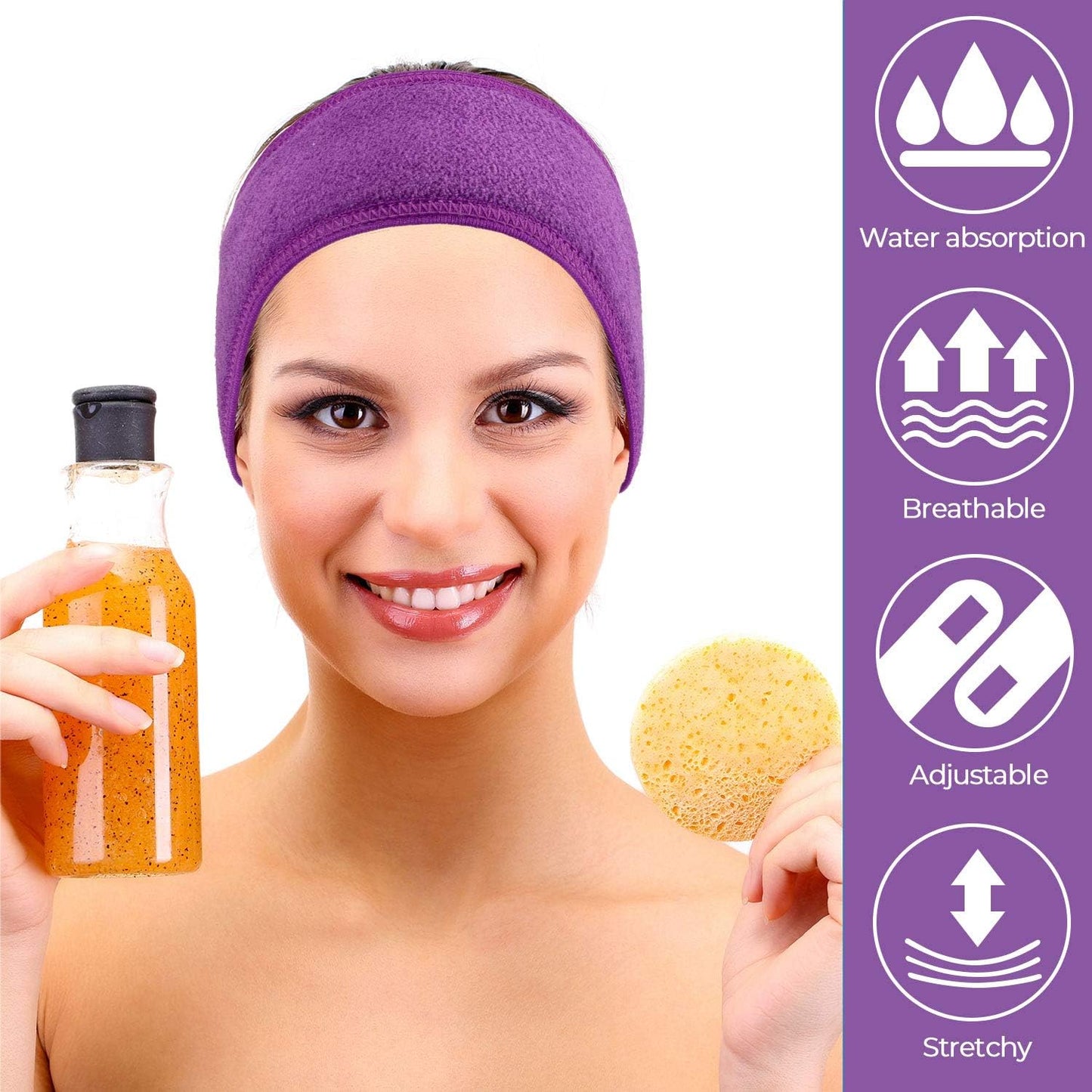 Spa Facial Headband 4 Packs Head Wrap Terry Cloth Headband Adjustable Stretch Towel for Bath, Makeup and Sport (Purple) Kemu |Fashion Home Kitchen Beauty
