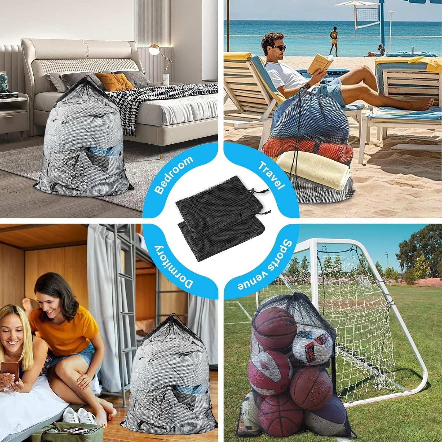 2 Pack Large Mesh Laundry Bags, 24" x 36" Heavy Duty Strong Drawstring Dirty Clothes Bags with Soft Breathable Net, Machine Washable Laundry Bag for College, Dorm, Camp, Travel and Family Use(Black) Kemu |Fashion Home Kitchen Beauty