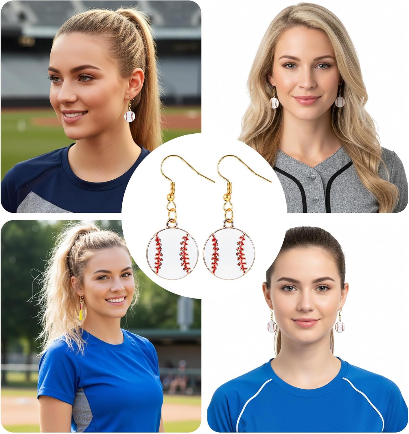 Baseball Earrings, Dangle Baseball Earrings for Women, Sports Jewelry Softball Player Gift (White, Yellow and Red) Kemu |Fashion Home Kitchen Beauty