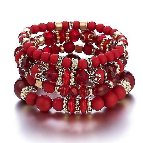 Ethnic Style Multi-layered Bracelet Crystal Beaded Ladies Hand Jewelry Red Kemu |Fashion Home Kitchen Beauty