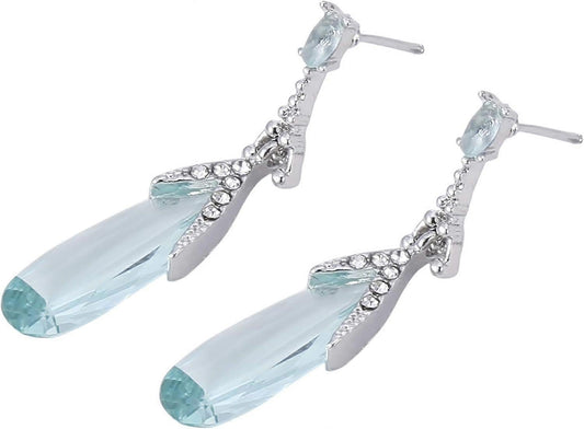 Water Drop Long Dangle Earrings Crystal Waterdrop Pierced Crystal Teardrop Long Earrings for Women Simple Jewelry, Blue Kemu |Fashion Home Kitchen Beauty
