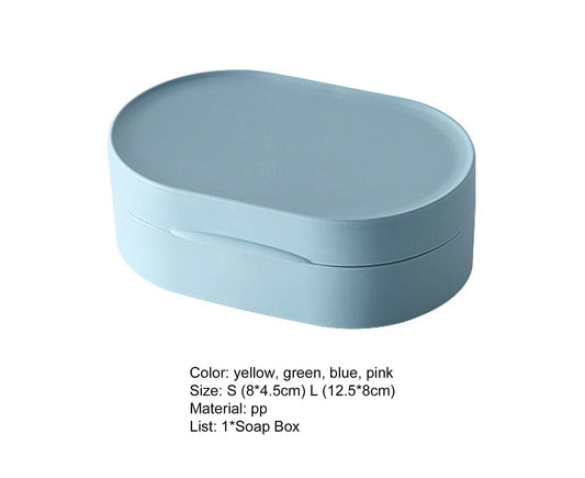 Soap Box Small Exquisite Simple Sealed Soap Case Solid Color Storage Box Bathroom Gadget for Home-Blue L