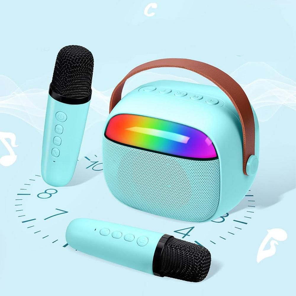 Mini Karaoke Machine with 2 Wireless Microphones Portable Bluetooth Speaker Singing Machine Blue Kemu |Fashion Home Kitchen Beauty