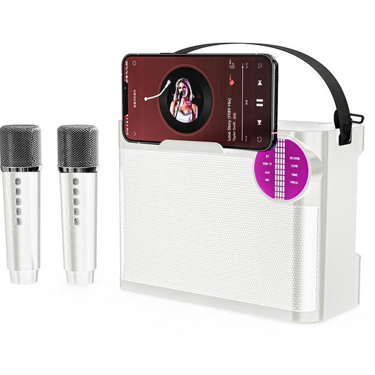 Portable Bluetooth 5.3 Speaker with 2 Wireless Microphones Home Karaoke Speaker Machine White Kemu |Fashion Home Kitchen Beauty
