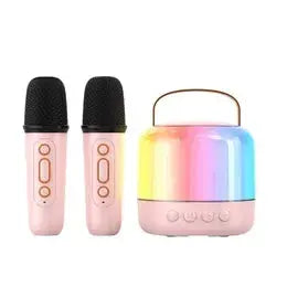 Bluetooth Karaoke Machine with 2 Wireless Microphones Mini Singing Speaker with Colorful Light Pink Kemu |Fashion Home Kitchen Beauty