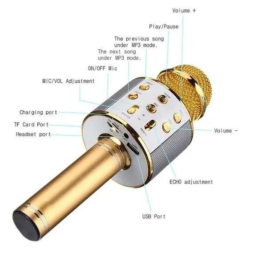 Handheld Wireless Bluetooth Microphone with Speaker for IOS Android Phone Computer 1800mAh Battery Gold Kemu |Fashion Home Kitchen Beauty