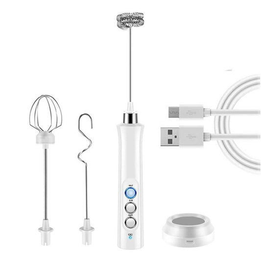 3 in 1 Handheld Electric Milk Frother USB Rechargeable Drink Coffee Mixer Foam Maker with 3 Whisks-White Kemu |Fashion Home Kitchen Beauty