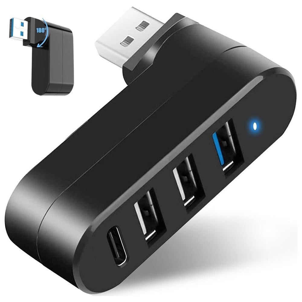 4-Port USB 3.0 Hub 180-Degree Rotating USB Splitter for Laptop Car Black Kemu |Fashion Home Kitchen Beauty