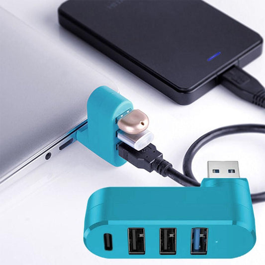 4-Port USB 3.0 Hub 180-Degree Rotating USB Splitter for Laptop Car Blue - Kemu |Fashion Home Kitchen Beauty