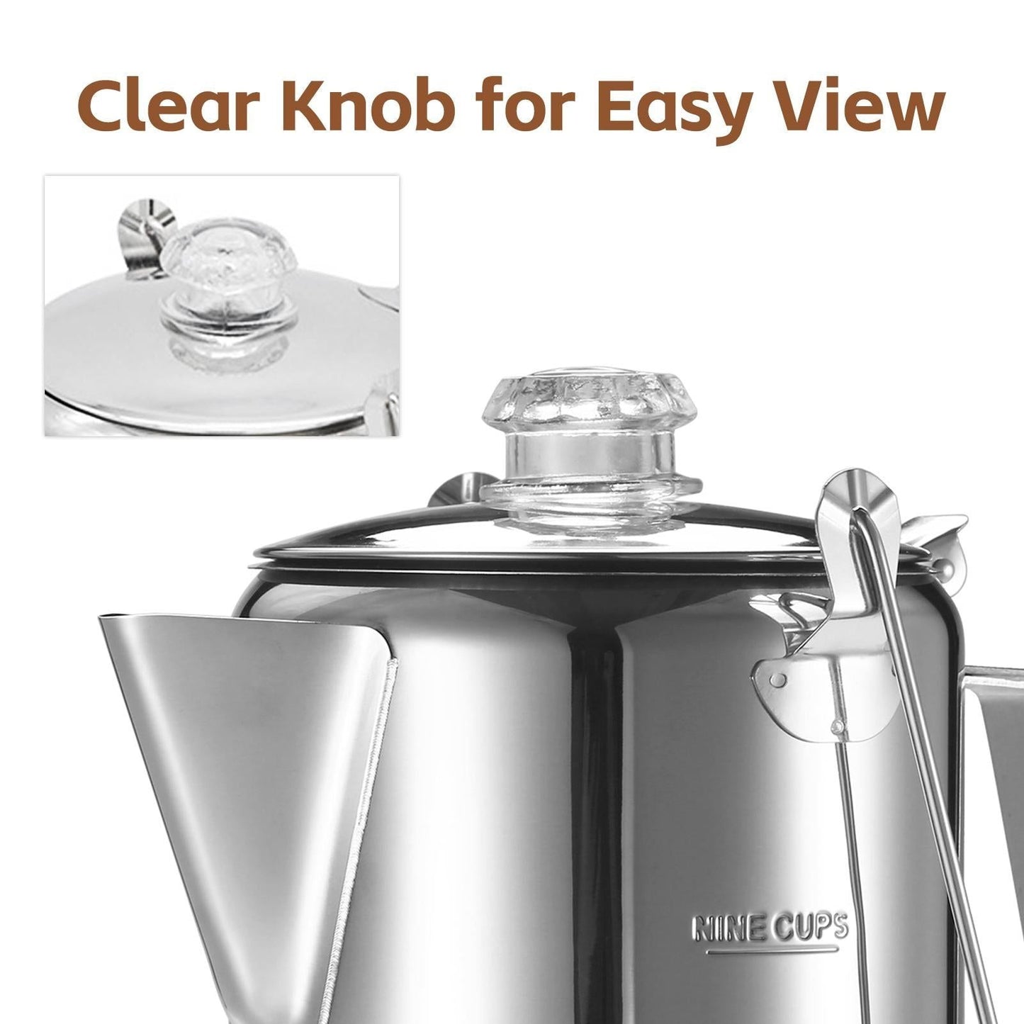 1.2L 9-Cup Stainless Steel Camping Percolator Coffee Pot Stovetop Coffee Maker 1Pc Kemu |Fashion Home Kitchen Beauty
