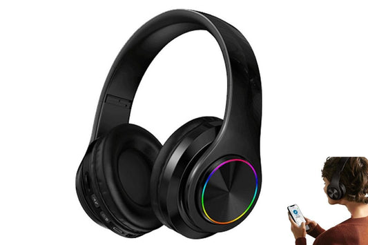 Wireless Headphones Wireless Earbuds B39 LED Light Up Foldable Headset Bluetooth 5.0 Stereo Headphones Built in Microphone -Black - Kemu |Fashion Home Kitchen Beauty