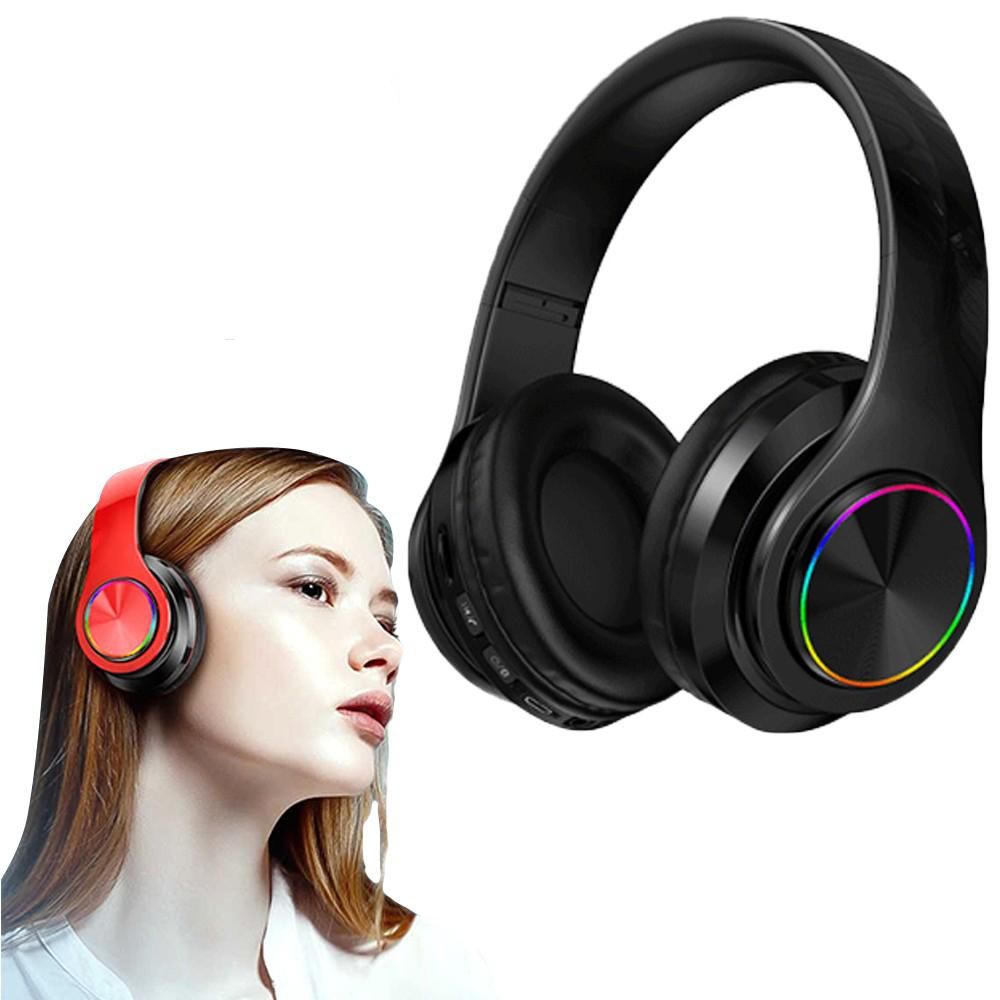 Wireless Headphones Wireless Earbuds B39 LED Light Up Foldable Headset Bluetooth 5.0 Stereo Headphones Built in Microphone -Black Kemu |Fashion Home Kitchen Beauty