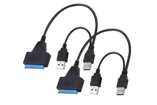 2Pcs USB 3.0 to SATA Hard Drive Adapter Cable External Hard Drive Converter Support for 2.5 inch Hard Drive HDD SSD Dual USB