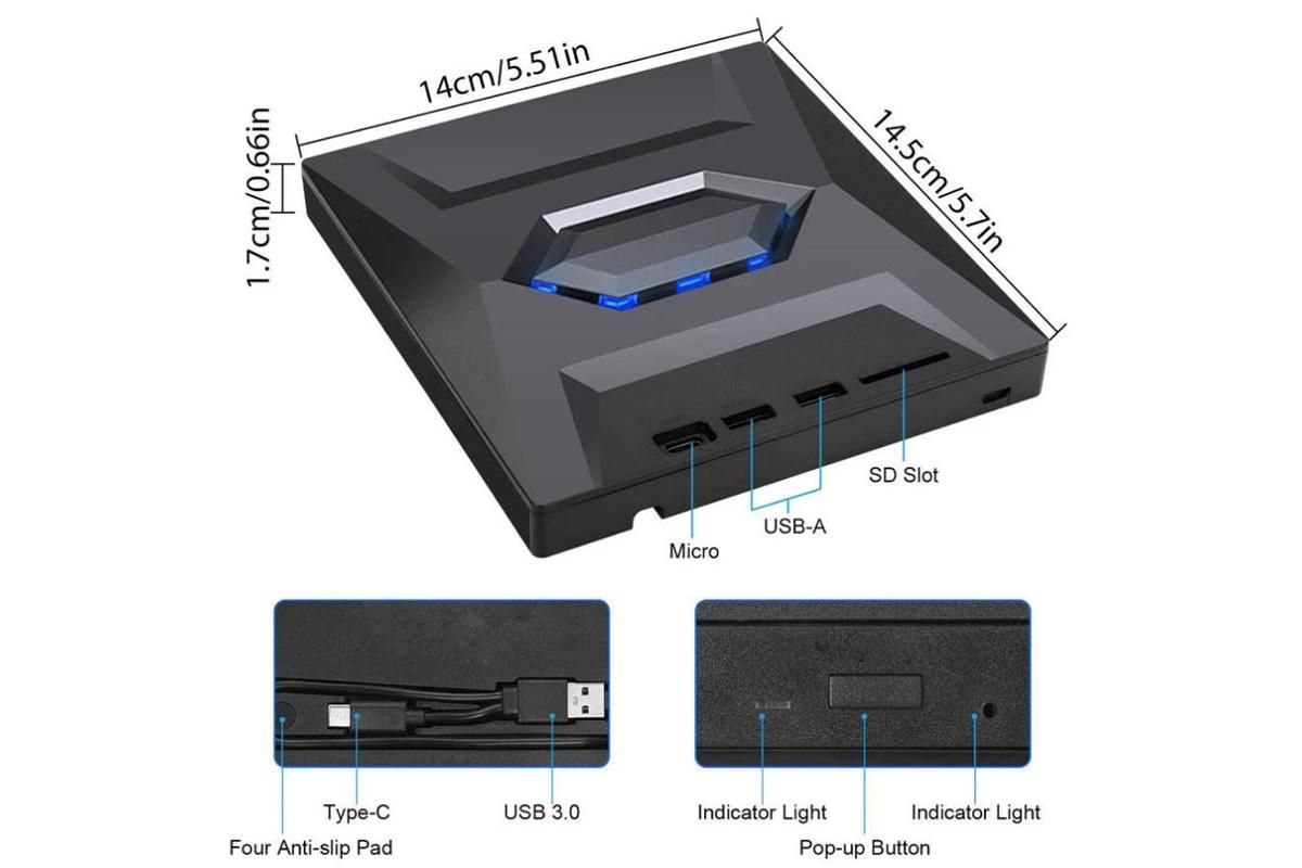 7 in 1 External CD DVD Drive USB3.0 Type-C Writer Burner Player for Laptop Windows Kemu |Fashion Home Kitchen Beauty