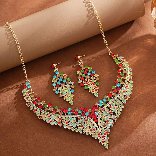 Affordable Luxury, Statement-Making Full-Diamond Necklace and Earring Set, Accessories for Banquets, Parties, and Weddings – Assorted Colors Kemu |Fashion Home Kitchen Beauty