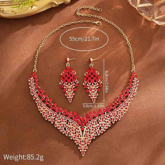 Affordable Luxury, Statement-Making Full-Diamond Necklace and Earring Set, Accessories for Banquets, Parties, and Weddings – Red Kemu |Fashion Home Kitchen Beauty