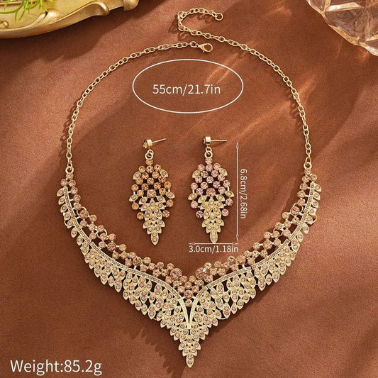 Affordable Luxury, Statement-Making Full-Diamond Necklace and Earring Set, Accessories for Banquets, Parties, and Weddings – Gold Kemu |Fashion Home Kitchen Beauty