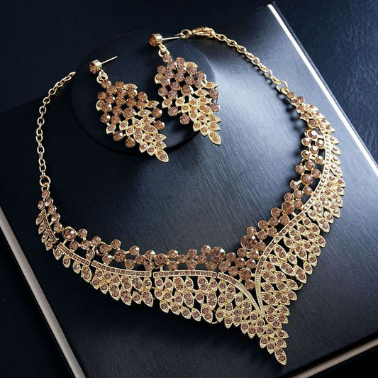 Affordable Luxury, Statement-Making Full-Diamond Necklace and Earring Set, Accessories for Banquets, Parties, and Weddings – Gold Kemu |Fashion Home Kitchen Beauty