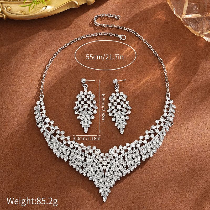 Affordable Luxury, Statement-Making Full-Diamond Necklace and Earring Set, Accessories for Banquets, Parties, and Weddings – Silver Kemu |Fashion Home Kitchen Beauty