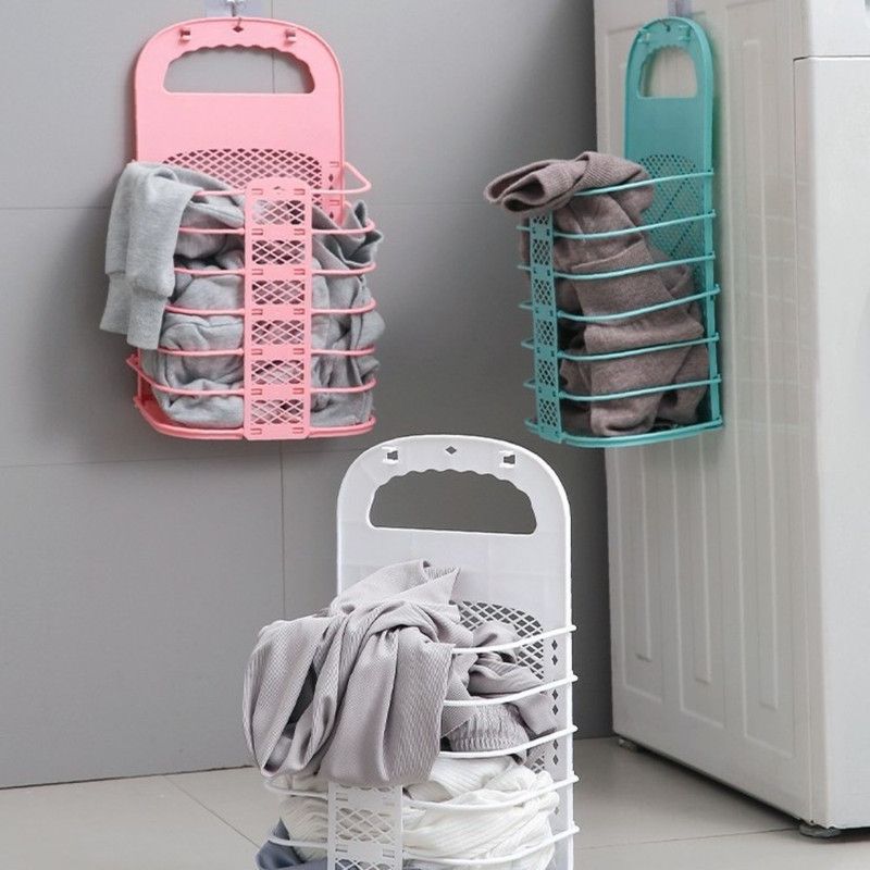 Wall-Mounted Foldable Laundry Basket, No-Drilling Hanging Dirty Clothes Hamper for Bathroom - Blue Kemu |Fashion Home Kitchen Beauty