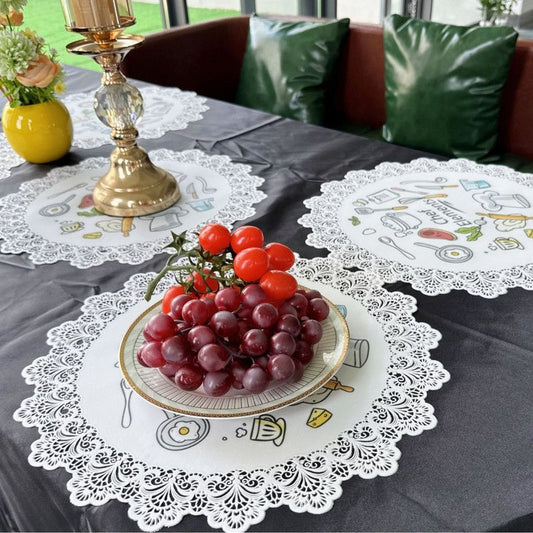 Round Lace Floral Placemats (2-Pack) – Waterproof, Heat-Resistant PVC Table Mats Kemu |Fashion Home Kitchen Beauty