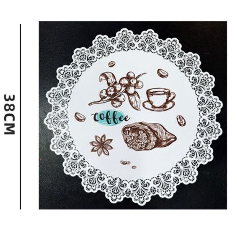 2-Pack Round PVC Lace Coffee-Printed Placemats, Waterproof, Oil-Resistant, Heat-Insulating, Non-Slip Table Mats—Coffee Design Kemu |Fashion Home Kitchen Beauty
