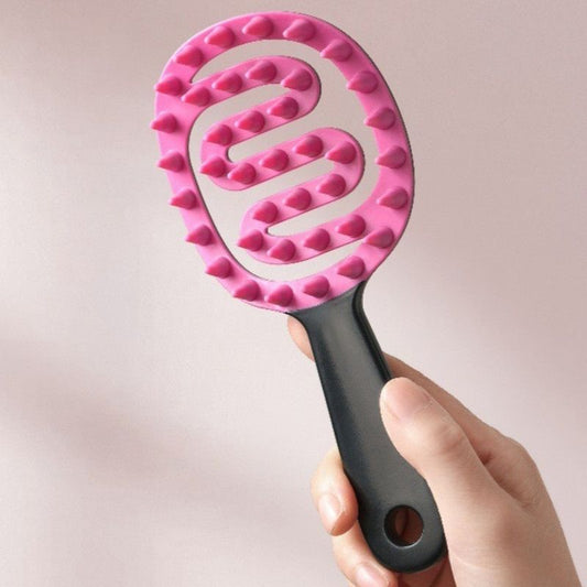 Long-Handle Hollow Hair Shampoo Brush, TPR Soft-Bristle Scalp Massager, Wet & Dry Hair—Black + Pink Kemu |Fashion Home Kitchen Beauty