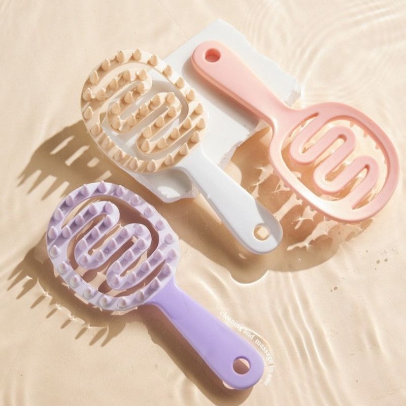 Long-Handled Hollow Hair Shampoo Brush, TPR Soft-Bristle Scalp Massager, for Wet & Dry Hair—Pink Kemu |Fashion Home Kitchen Beauty
