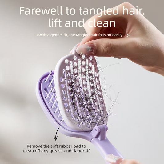 Self-Cleaning Foldable Vent Hair Brush, Portable Detachable Volumizing Scalp Massage Comb—Pink
