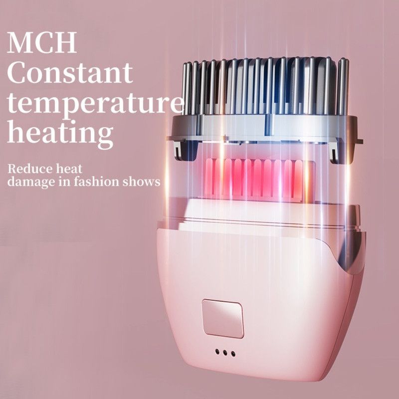 Mini Wireless Negative Ion Hair Straightener Brush, Rechargeable Portable Constant-Temperature Hair Styling Comb for Travel—Pink Kemu |Fashion Home Kitchen Beauty