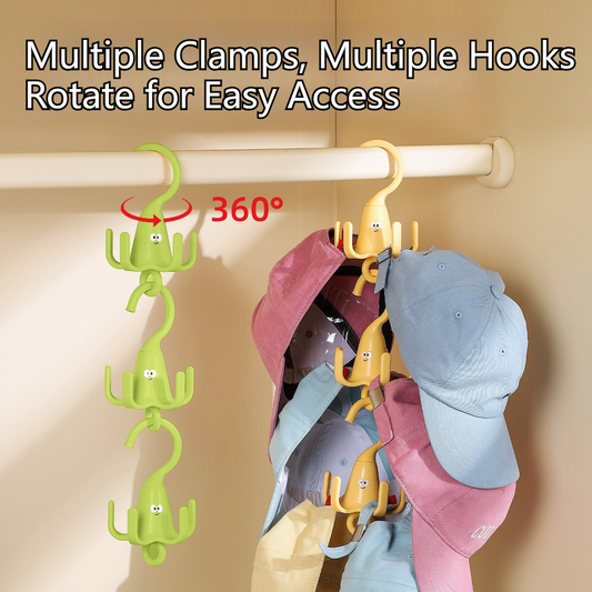 3-Pack - Cute Cartoon 5-Claw Rotating Hook, Multi-Purpose Closet Organizer Hanger for Hats, Bags, Belts, and Lingerie - Green