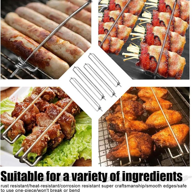 Stainless Steel BBQ Skewers | 4-Pack Dual-Rail Locking Skewers for Chicken Wings, Meat & Seafood Kemu |Fashion Home Kitchen Beauty