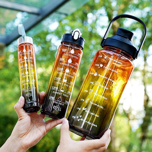 3-Piece Set Motivational Water Bottles Set Sports Drinking Bottle with Time Markings Black Kemu |Fashion Home Kitchen Beauty
