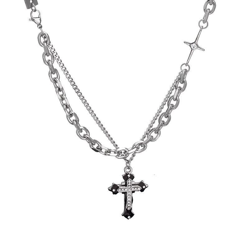 Alloy Cross Necklace O Chain 41-50cm Unisex High street three-layer cross necklace Kemu |Fashion Home Kitchen Beauty