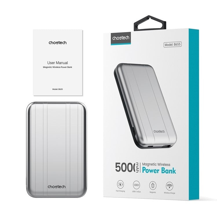 CHOETECH B655-SL 5000mAh Magnetic Wireless Power Bank 10W (Silver) Kemu |Fashion Home Kitchen Beauty