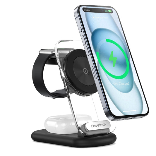 CHOETECH T618-F-BK 3-in-1 15W MagSafe Wireless fast Charger Stand for iPhone i-Watch AirPods w/ Ambient Light Kemu |Fashion Home Kitchen Beauty