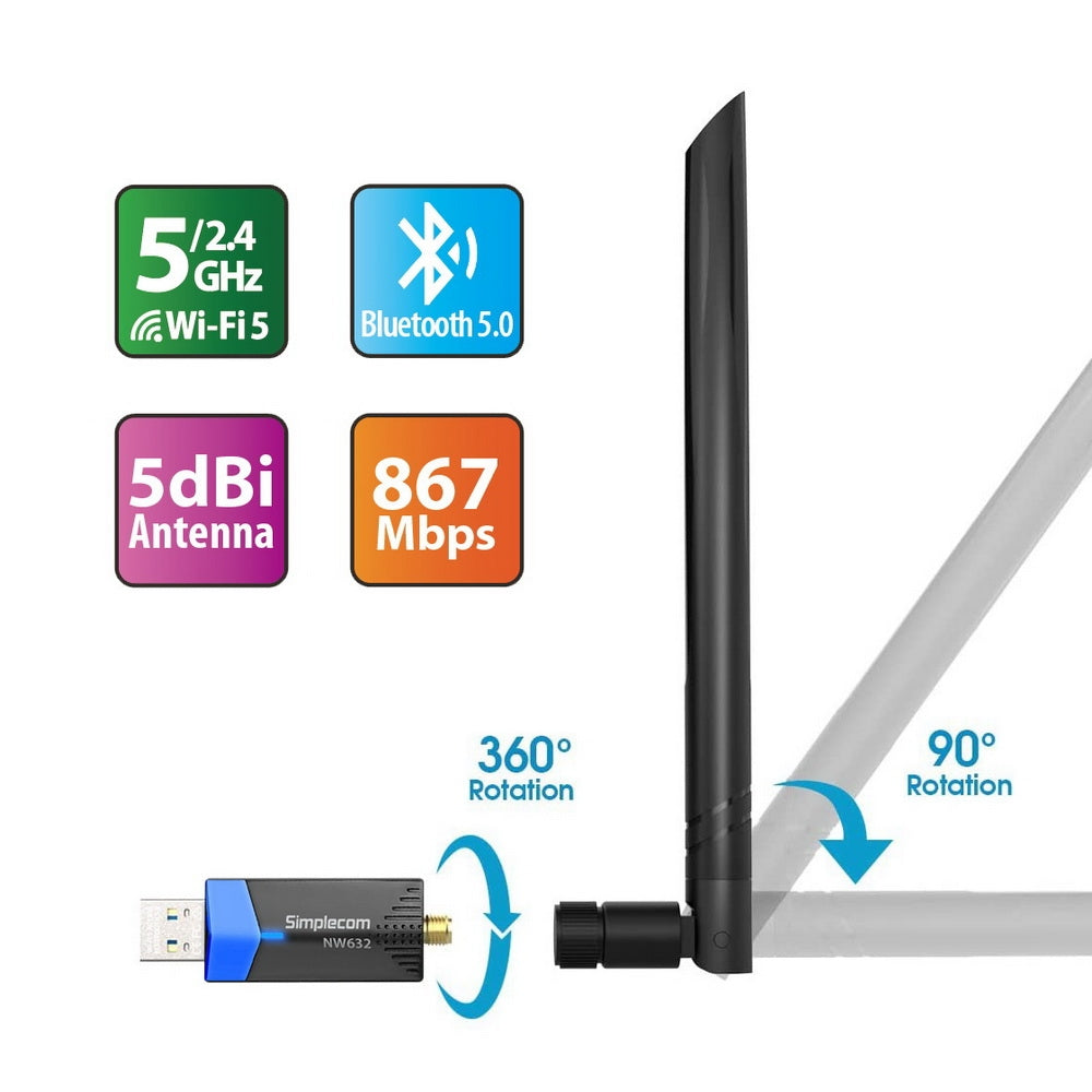 Simplecom NW632 Wi-Fi 5 Bluetooth 5.0 USB Adapter Dual Band AC1200 Kemu |Fashion Home Kitchen Beauty