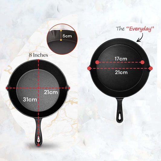 8inch 21cm Cast Iron Skillet Cookware Chef Quality Pre-Seasoned Pan Pans Kemu |Fashion Home Kitchen Beauty