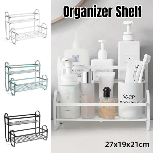 Iron Double Storage Shelf Organiser Durable Metal Rack for Kitchen Bathroom Use - Black Kemu |Fashion Home Kitchen Beauty