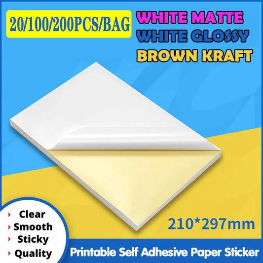 A4 Self Adhesive Sticker Paper Sheet Label Laser Inkjet Print Mailing Address - White Matte4*14-100PCS Kemu |Fashion Home Kitchen Beauty