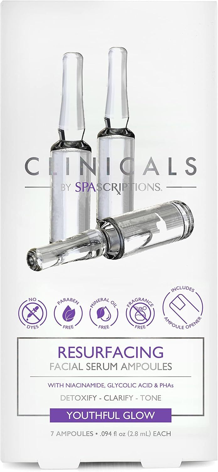 Spascriptions Clinicals Resurfacing Serum Ampoules 7-Pack 2.8ml Each Niacinamide Glycolic Acid PHAs Youthful Glow Kemu |Fashion Home Kitchen Beauty