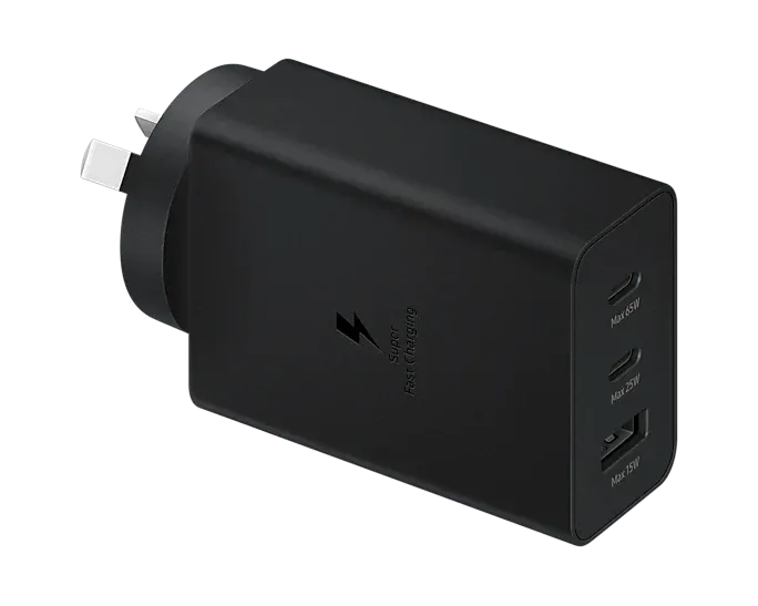 Samsung 65W Trio Adapter 2x USB-C + 1x USB-A Portable Fast Charger Black Kemu |Fashion Home Kitchen Beauty