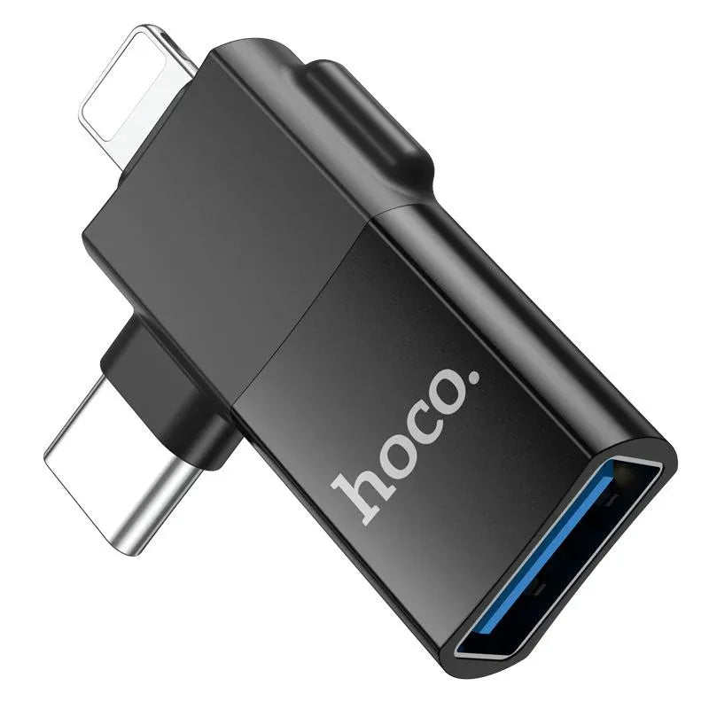 Hoco UA17 Lightning Male + USB-C Male to USB Female DUAL Adapter - Black Kemu |Fashion Home Kitchen Beauty