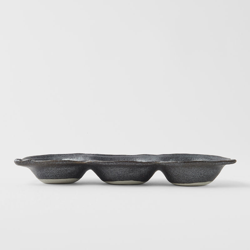 Edamame Triple Pod Dish 200ml Black Glaze Kemu |Fashion Home Kitchen Beauty