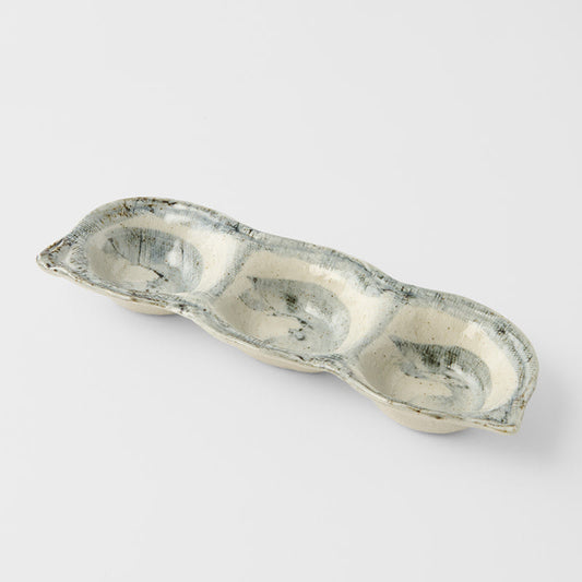 Edamame Triple Pod Dish 200ml Blue White Glaze Kemu |Fashion Home Kitchen Beauty