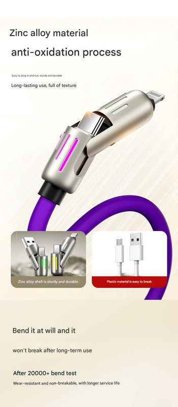 Universal PD Fast Charging Cable with LED Indicator - Zinc Alloy, Durable 1.5m Silicone Cord - Multiple Connector Options(Black) Kemu |Fashion Home Kitchen Beauty